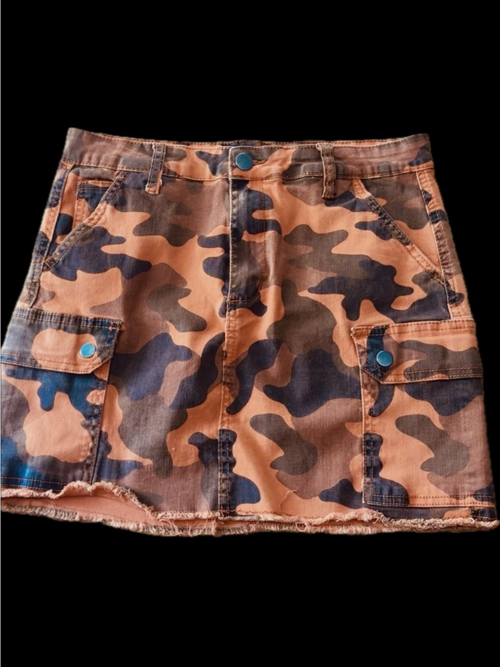 Camo Cargo Mini Skirt in Rusty Orange and Black Size L